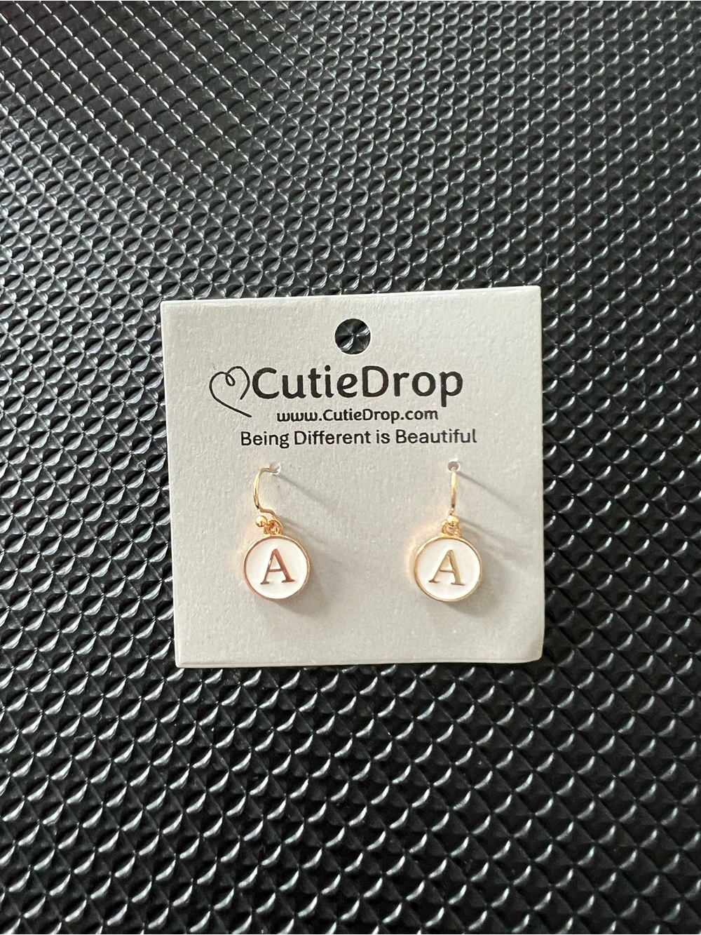 Gold and White 'A' Initial Drop Earrings